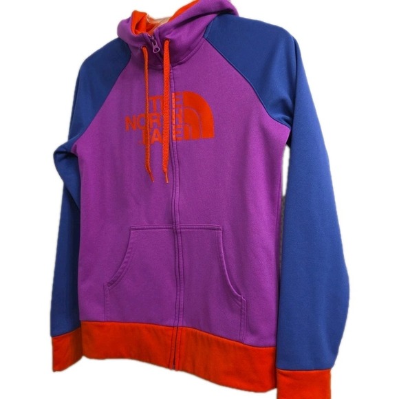 NEW North Face Red Blue‎ Purple Full Zip Logo Hoodie Hooded Sweatshirt Women's S - Picture 4 of 11